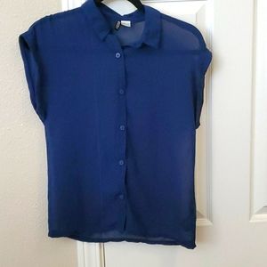 H&M Navy Blue Button Up Sheer Blouse